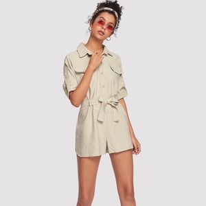 Trendy Rolled Sleeve Pocket Front Belted Jumpsuit